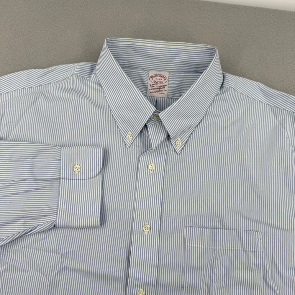 Brooks Brothers Traditional Fit Long Sleeve Dress Shirt Men's‎ 17-35 Blue Stripe